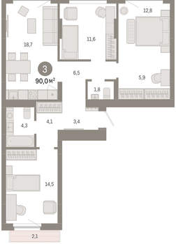 3-к квартира, вторичка, 90м2, 5/12 этаж