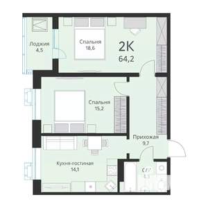 2-к квартира, вторичка, 64м2, 13/15 этаж