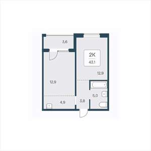 2-к квартира, вторичка, 43м2, 15/18 этаж
