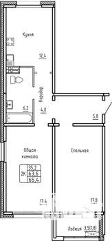 2-к квартира, вторичка, 65м2, 1/14 этаж