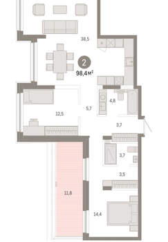 2-к квартира, вторичка, 98м2, 8/8 этаж