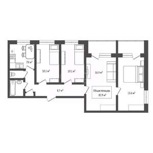 4-к квартира, вторичка, 82м2, 9/10 этаж