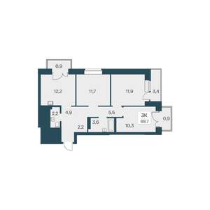 3-к квартира, вторичка, 70м2, 18/30 этаж