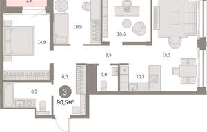 3-к квартира, вторичка, 91м2, 16/30 этаж
