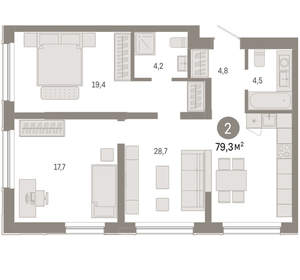 2-к квартира, вторичка, 79м2, 1/15 этаж