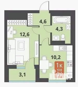 1-к квартира, сданный дом, 35м2, 12/17 этаж