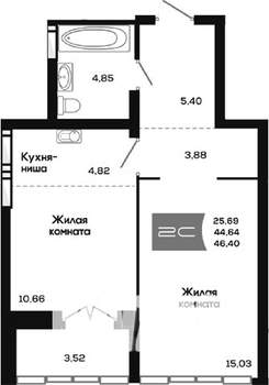 2-к квартира, вторичка, 45м2, 23/25 этаж