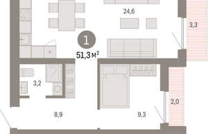 1-к квартира, вторичка, 51м2, 14/15 этаж