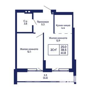 2-к квартира, вторичка, 42м2, 4/14 этаж