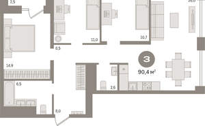 3-к квартира, вторичка, 91м2, 21/30 этаж