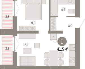 1-к квартира, вторичка, 41м2, 5/23 этаж