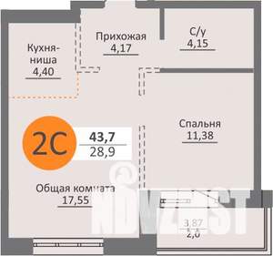 2-к квартира, строящийся дом, 42м2, 4/25 этаж