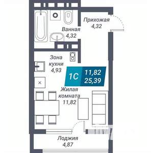 Студия квартира, строящийся дом, 25м2, 23/25 этаж