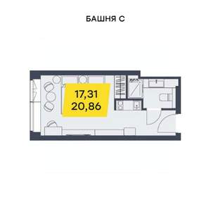 Студия квартира, строящийся дом, 21м2, 23/29 этаж