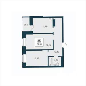 2-к квартира, вторичка, 62м2, 13/25 этаж