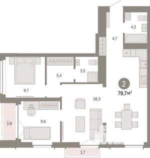 2-к квартира, вторичка, 80м2, 11/23 этаж