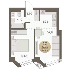 2-к квартира, вторичка, 42м2, 10/31 этаж