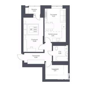 2-к квартира, вторичка, 55м2, 16/24 этаж