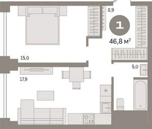 1-к квартира, вторичка, 47м2, 5/30 этаж