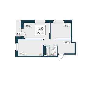 2-к квартира, вторичка, 58м2, 21/17 этаж
