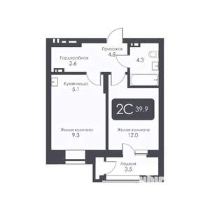 2-к квартира, строящийся дом, 40м2, 6/30 этаж