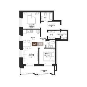 3-к квартира, вторичка, 70м2, 7/23 этаж