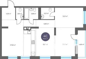 4-к квартира, вторичка, 89м2, 3/18 этаж