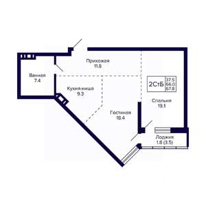 2-к квартира, вторичка, 68м2, 8/30 этаж