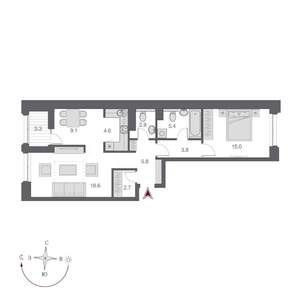 2-к квартира, строящийся дом, 68м2, 15/23 этаж