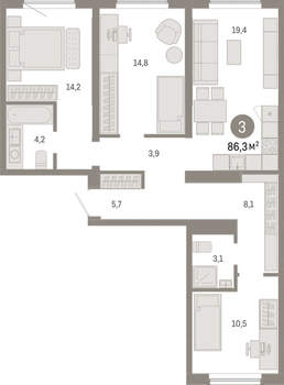 3-к квартира, вторичка, 86м2, 9/15 этаж