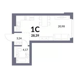 Студия квартира, вторичка, 28м2, 8/14 этаж
