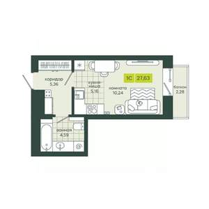 1-к квартира, вторичка, 28м2, 20/25 этаж