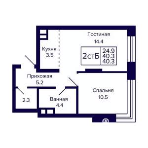 2-к квартира, вторичка, 40м2, 21/23 этаж