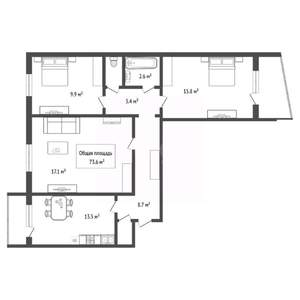 3-к квартира, вторичка, 74м2, 2/10 этаж