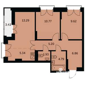 3-к квартира, строящийся дом, 60м2, 13/24 этаж