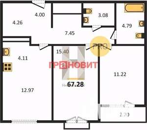 2-к квартира, вторичка, 67м2, 23/25 этаж