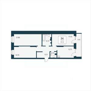 3-к квартира, вторичка, 96м2, 3/25 этаж