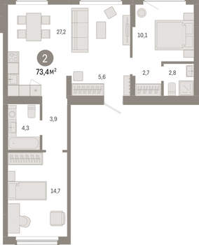 2-к квартира, вторичка, 73м2, 9/12 этаж
