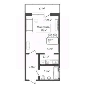 Студия квартира, сданный дом, 40м2, 10/10 этаж