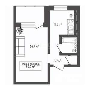 1-к квартира, вторичка, 30м2, 5/9 этаж