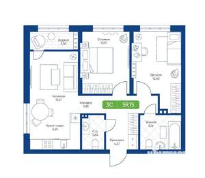 3-к квартира, вторичка, 59м2, 18/22 этаж