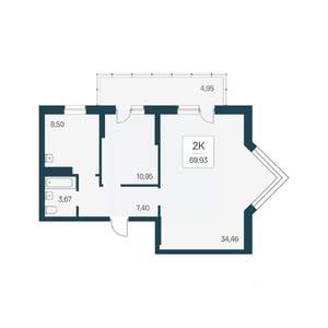 2-к квартира, вторичка, 70м2, 6/24 этаж