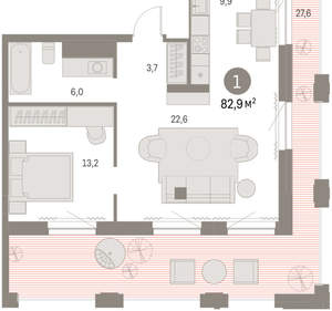 1-к квартира, вторичка, 83м2, 29/30 этаж