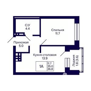 1-к квартира, вторичка, 37м2, 15/20 этаж
