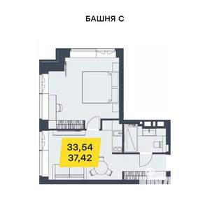 1-к квартира, строящийся дом, 37м2, 23/29 этаж