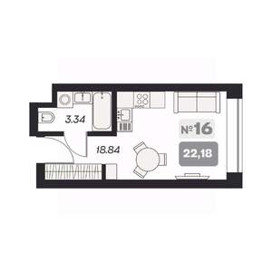 Студия квартира, вторичка, 22м2, 11/15 этаж