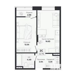 2-к квартира, строящийся дом, 40м2, 3/9 этаж