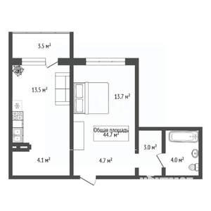 1-к квартира, вторичка, 44м2, 6/17 этаж