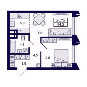 2-к квартира, вторичка, 44м2, 7/8 этаж
