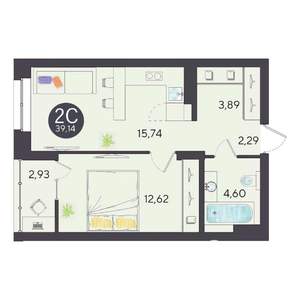 2-к квартира, строящийся дом, 39м2, 7/10 этаж